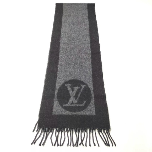 Authentic Louis Vuitton Gray Black Cashmere LV Monogram Baroda Scarf Stole Wrap - Picture 11 of 11